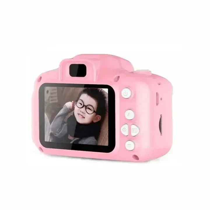 Kids mini camera showing the front lens and back screen