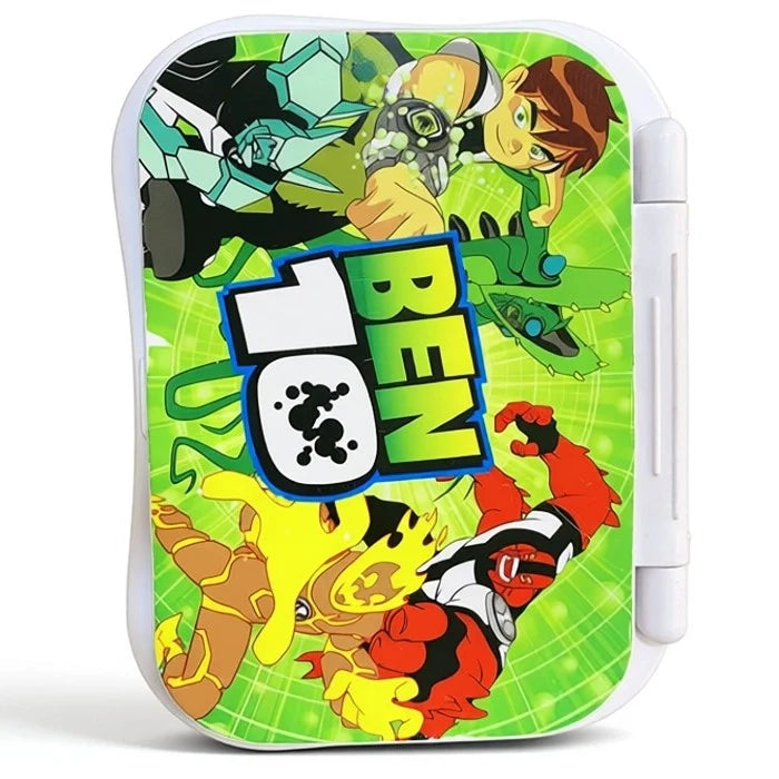 The closed outer lid of the children's toy laptop featuring vibrant Ben 10 alien character graphics."