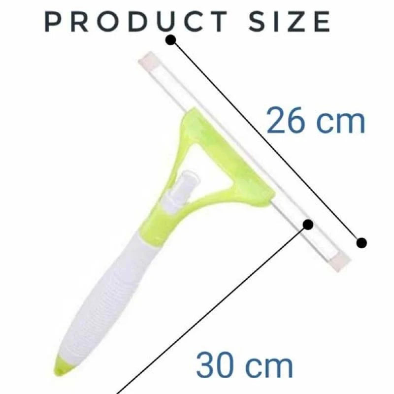 Handheld glass wiper featuring a durable rubber squeegee blade, ergonomic plastic handle, and manual pump spray nozzle.