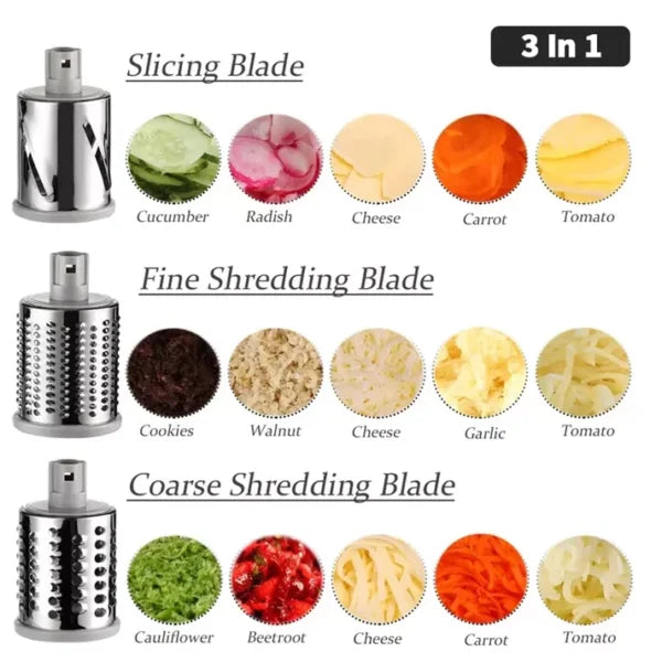 Multifunctional Roller Vegetable Cutter, 3 In 1 Vegetable Slicer And Cutter, Manual Rotary Drum Greator, Hand Roller Type Square Drum Vegetable Cutter with 3 Removable Blades For Kitchen