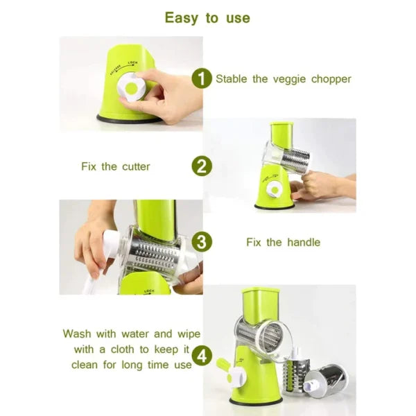 Multifunctional Roller Vegetable Cutter, 3 In 1 Vegetable Slicer And Cutter, Manual Rotary Drum Greator, Hand Roller Type Square Drum Vegetable Cutter with 3 Removable Blades For Kitchen