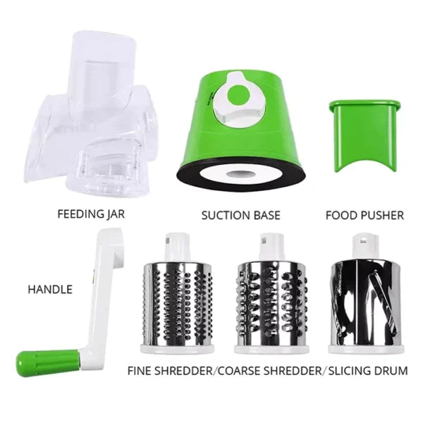 Multifunctional Roller Vegetable Cutter, 3 In 1 Vegetable Slicer And Cutter, Manual Rotary Drum Greator, Hand Roller Type Square Drum Vegetable Cutter with 3 Removable Blades For Kitchen