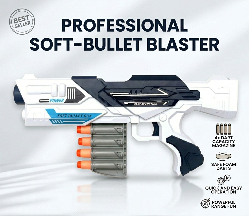 Power Soft-Bullet Foam Dart Blaster Toy Gun for Kids Ages 4+