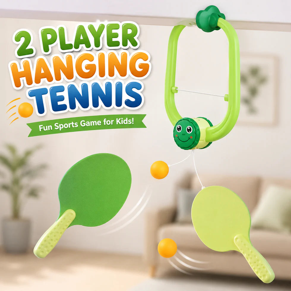 Adjustable height hanging ping pong toy for toddler motor skill practice