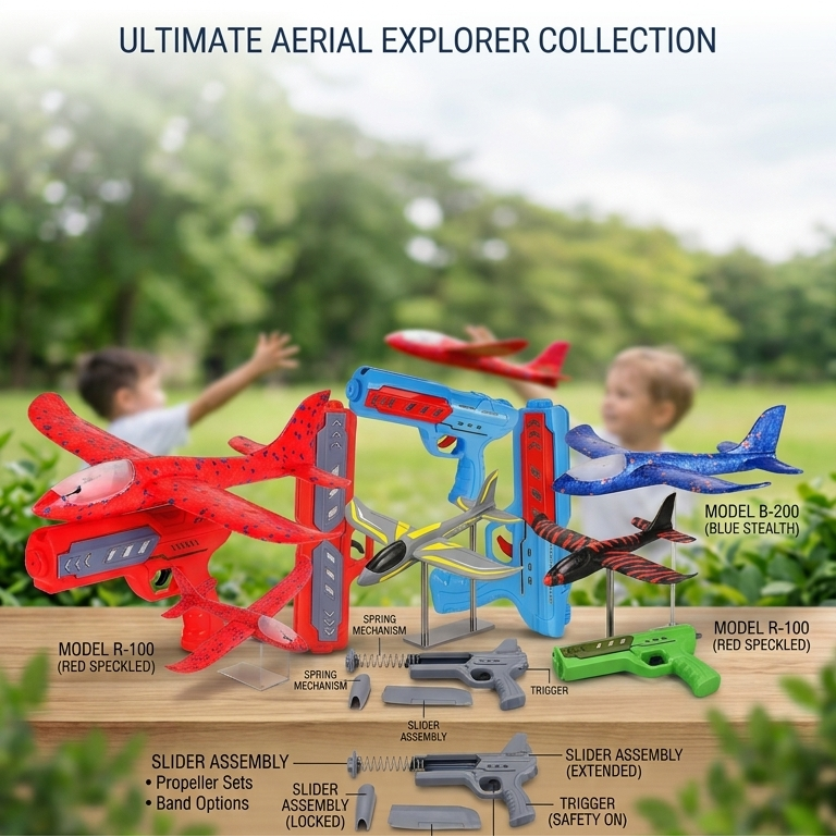 Pull-Out Foam Plane Catapult Gun – Safe Indoor Outdoor Flying Toy for Boys