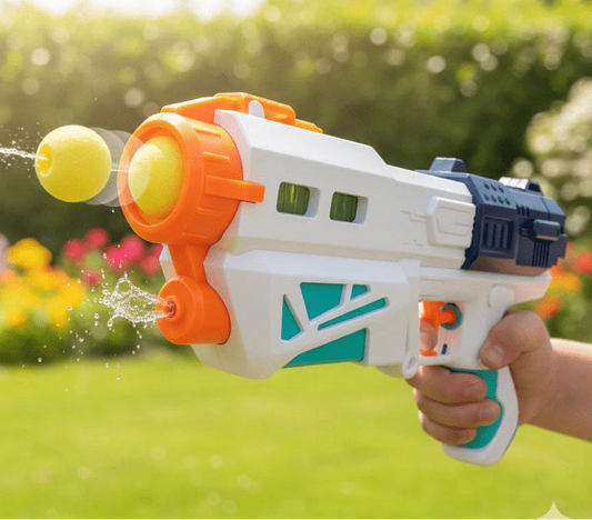 2-in-1 toy gun, water blaster for kids, soft foam ball launcher, dual function toy blaster, kids summer outdoor toys, safe shooting game, squirt gun blaster, pump action toy gun, backyard water fight