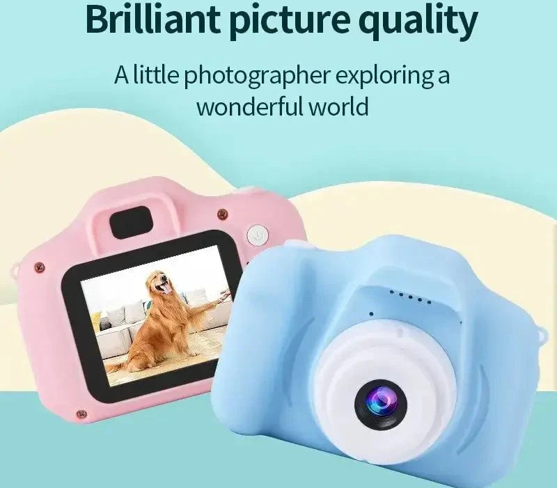mini kids digital cameras in pastel pink and sky blue