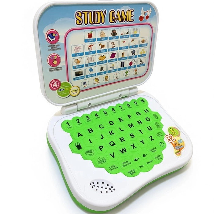 Front view of the Ben 10 learning system toy laptop showing the letter learning and word spelling buttons