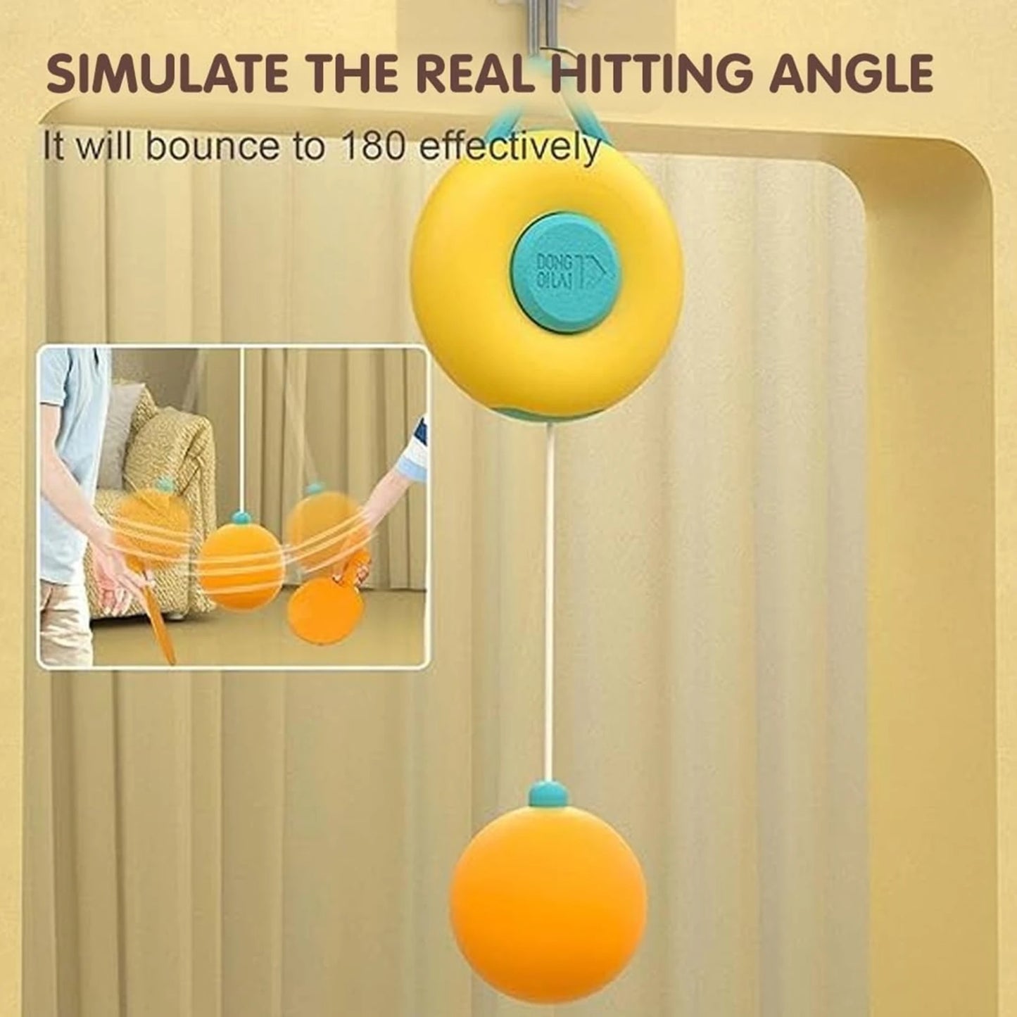 Complete product breakdown of the portable indoor table tennis training kit featuring a pink adjustable retraction pod, two colorful paddles, and three orange practice balls against a white backdrop.